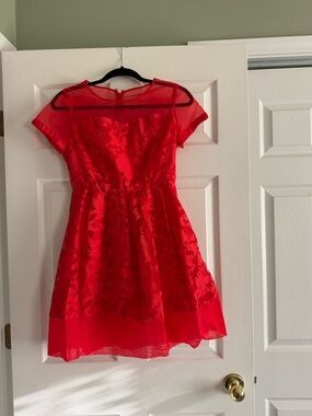 Women Red Floral Fit-and-Flare Party Dress